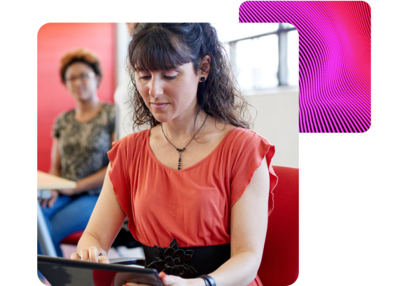 A lady working on a tablet.