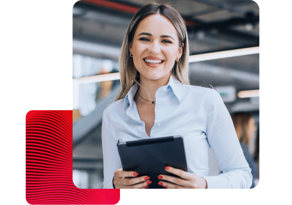 Woman holding tablet smiling