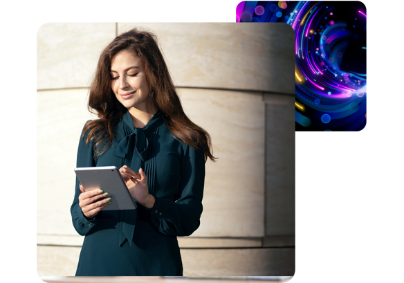 A government employee booking holiday on her lunch break using her tablet