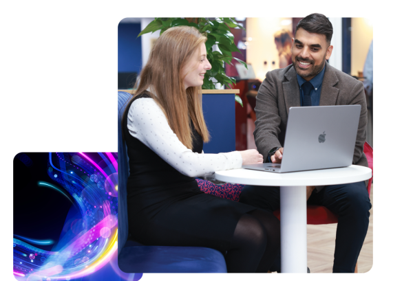 Man and woman on laptop together