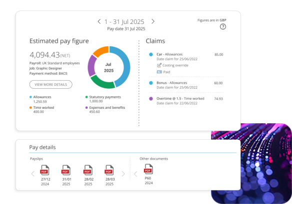 People First real-time payroll functionality, with estimated pay figure, claims, pay details and other documents. 