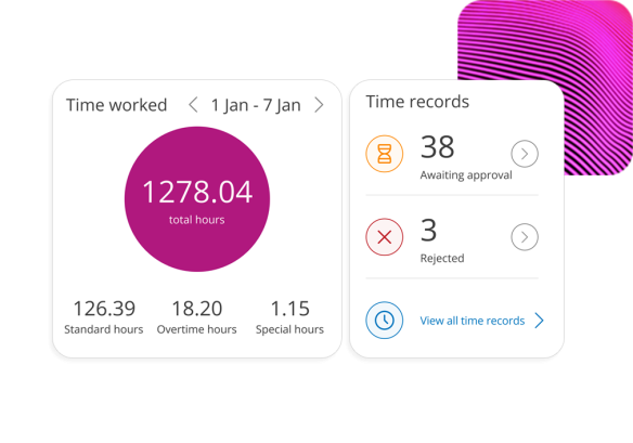 People First workforce management software displaying time employers have worked, time records, standard hours, overtime hours and special hours.