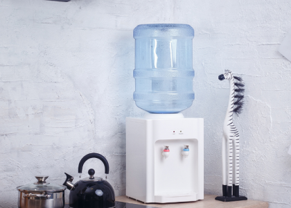 Empty water cooler in modern office