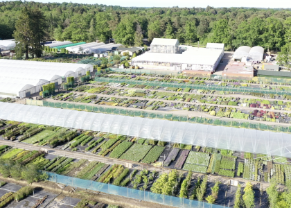 Aerial view of the greenhouses and gardens of MHR customer Crocus