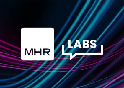 The MHR labs logo on a colourful background.