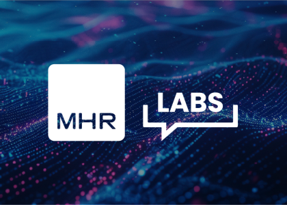 The MHR labs logo on a colourful background.