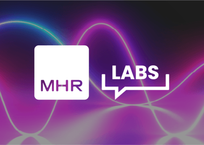 The MHR labs logo on a colourful background.