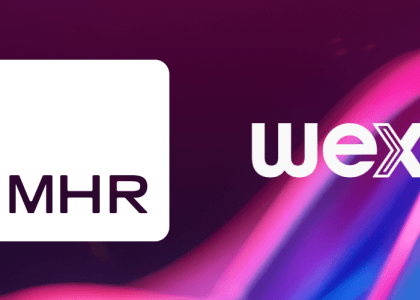 MHR and WEX logos on a purple and pink background