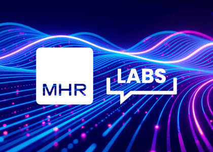 The MHR labs logo on a colourful background.