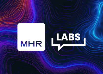 The MHR labs logo on a colourful background.