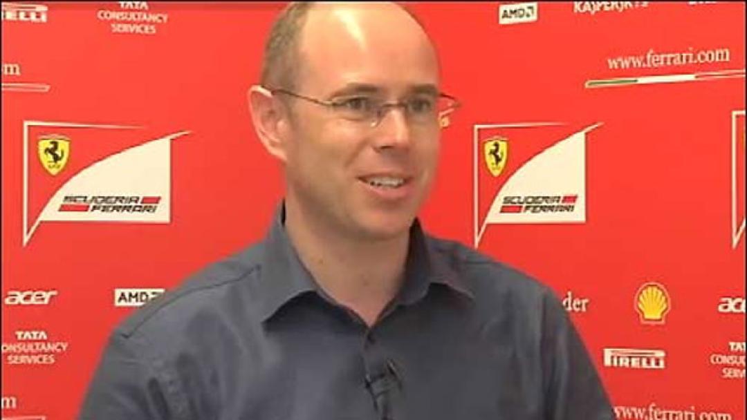 Neil Martin being interviewed during his time as Head of Strategy for Scuderia Ferrari F1 team