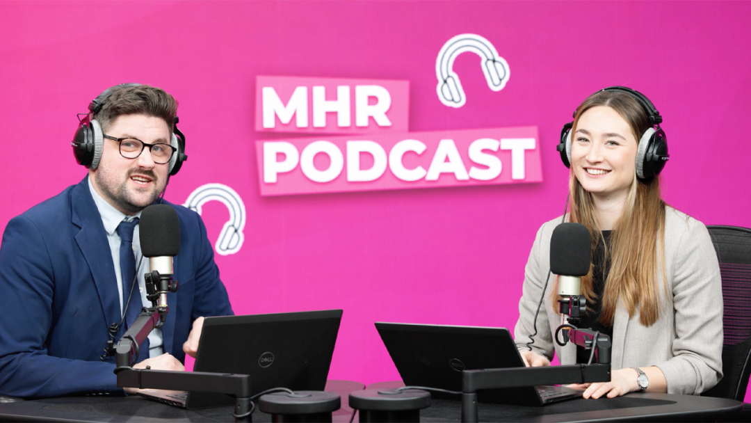 Andy and Alice sat with MHR podcast displaying behind them.