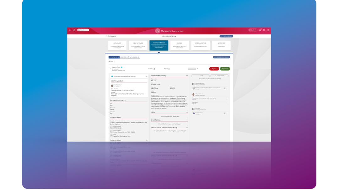 People First recruitment platform showing an potential employee profile and the automated processes.