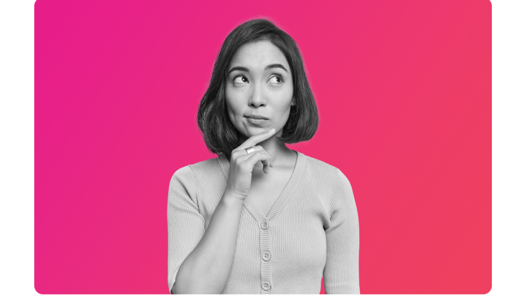a lady touching her chin thinking, how to problem solve with MHR's analytics software.
