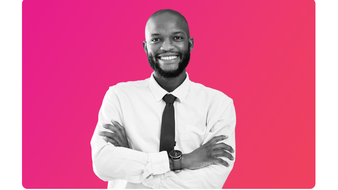 A man smiling with his arms crossed, happy after using MHR's data analytics integration.