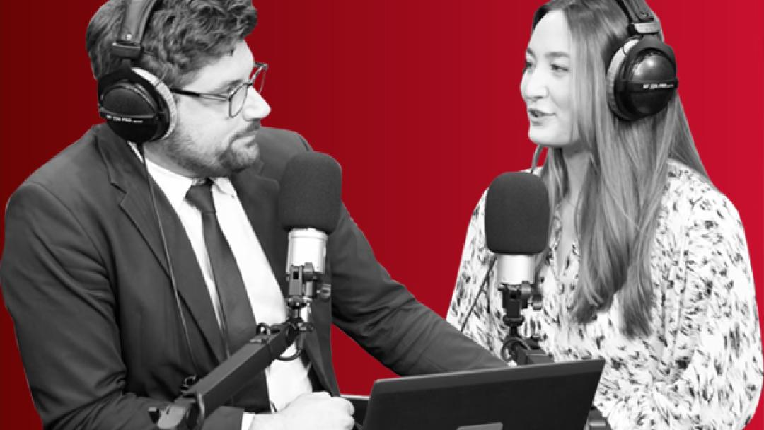 Andy and Alice talking on the podcast, who will be hosting our conversations from the couch