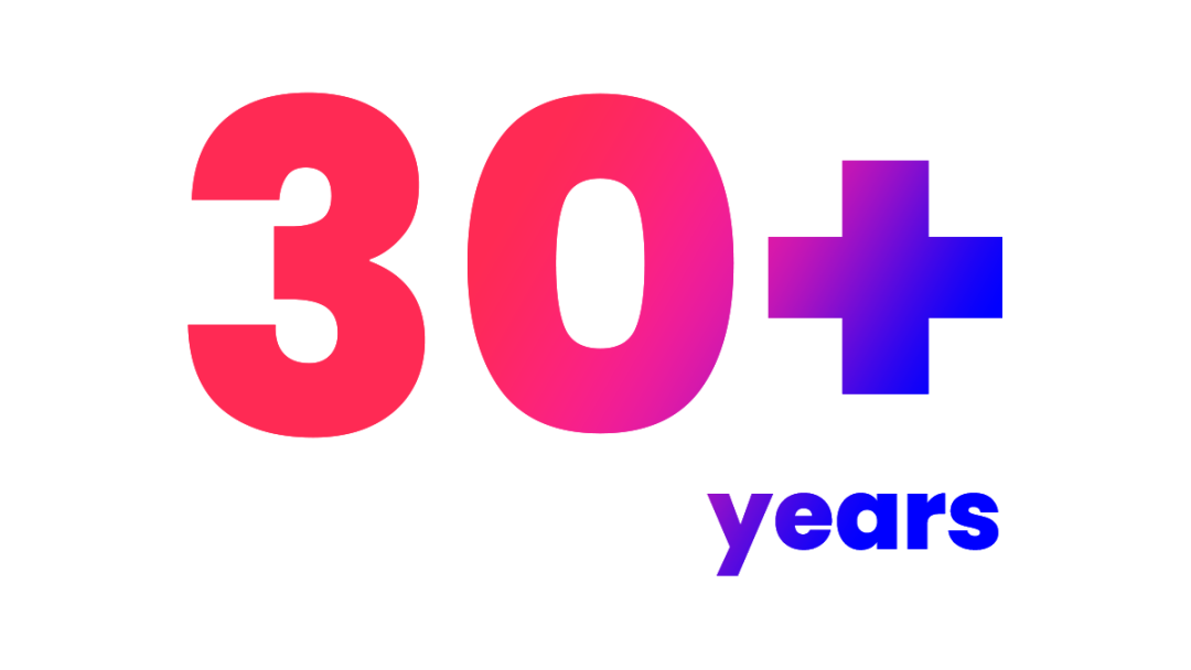 30+ years wording on a white background
