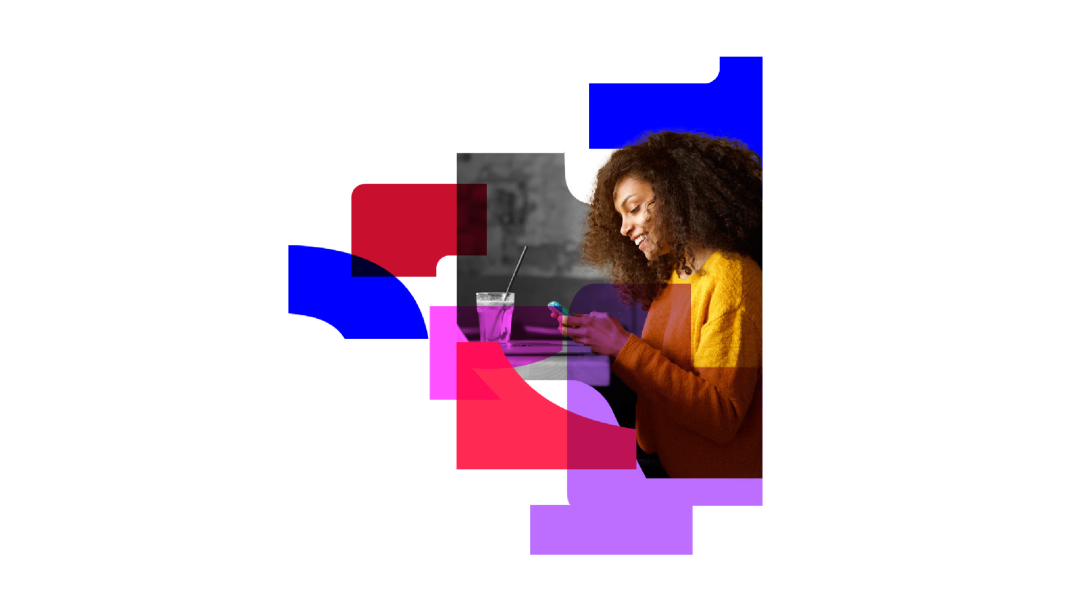 AI branded image of woman on phone