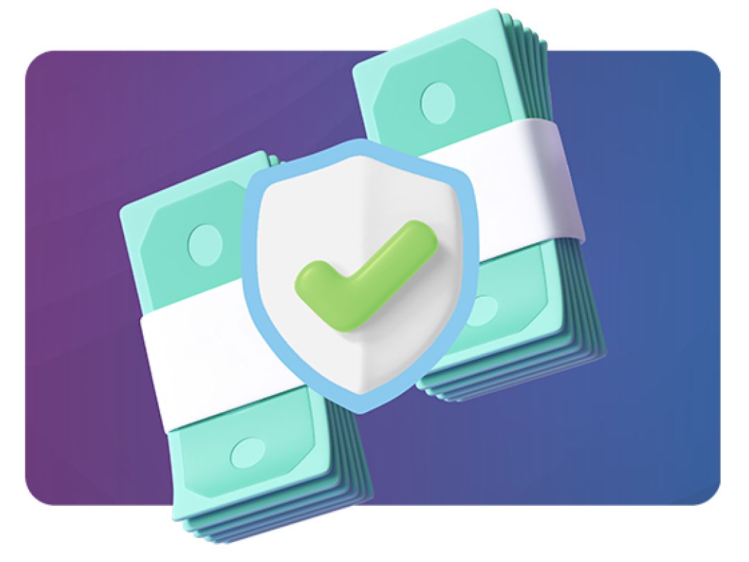 Two bundles of cash protected by a shield, demonstrating the security of our pension processes