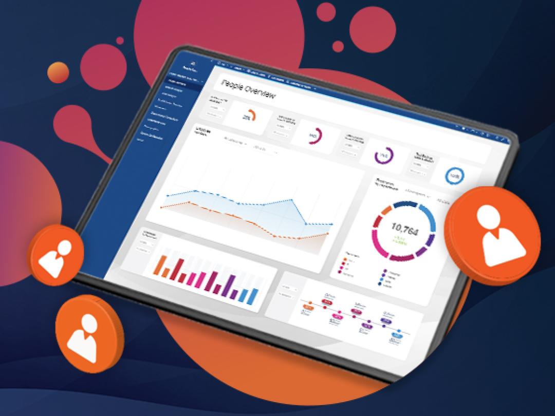 iPad showing People Analytics Platform circled by orange people icons