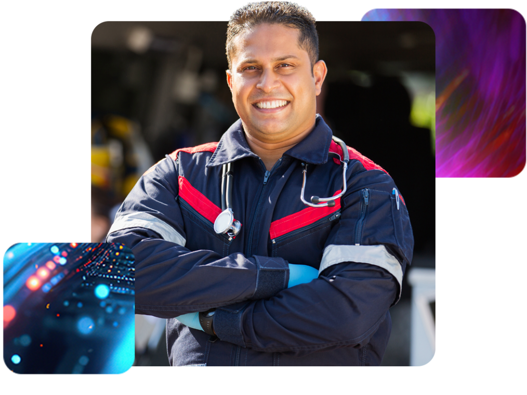 Portrait of a male ambulance worker in front of his vehicle