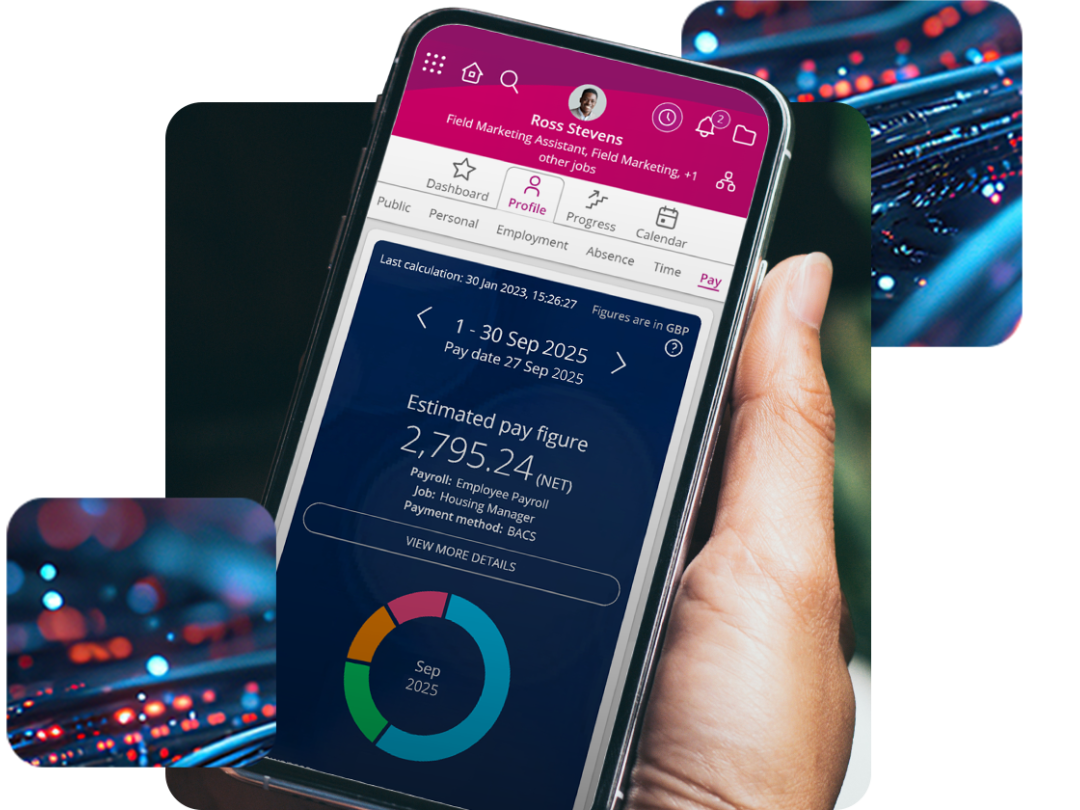 A mobile with People first real-time payroll displaying.