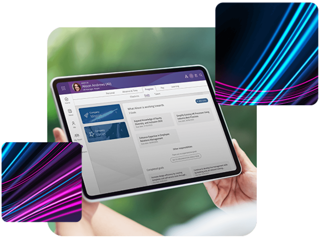 A ipad with talent management software from people first displaying.