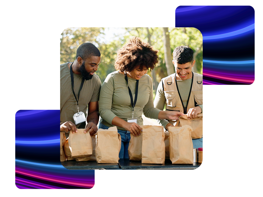 Three people packing bags