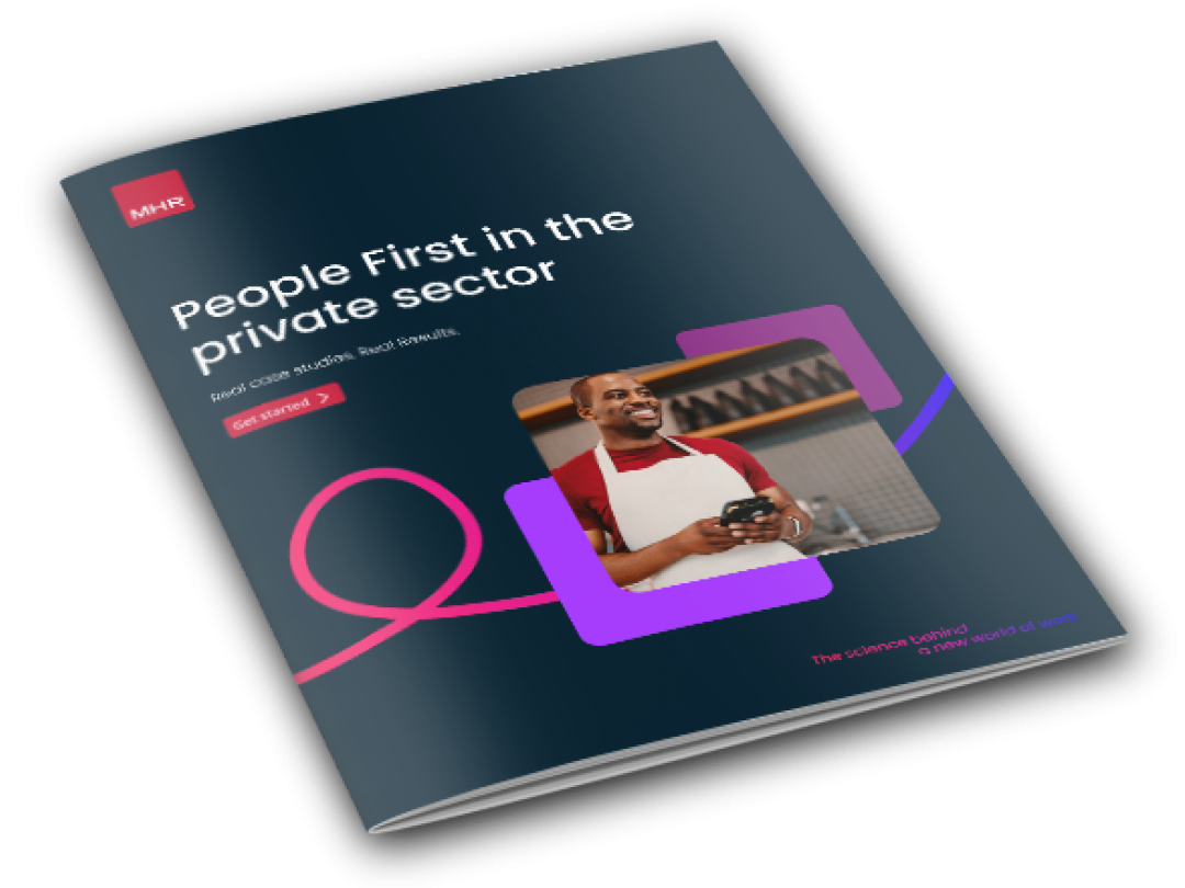 a document showing people first in the private sector as the title with an image of a man