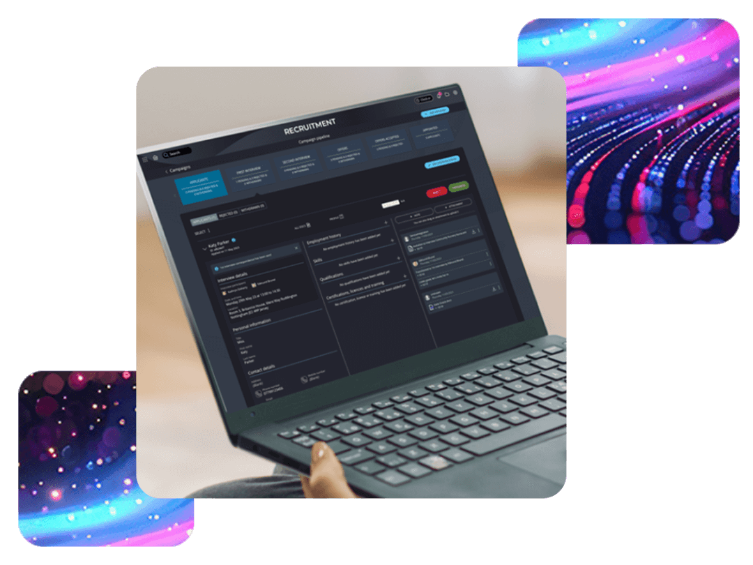 Hiring Manager viewing Recruitment module within People First platform on laptop