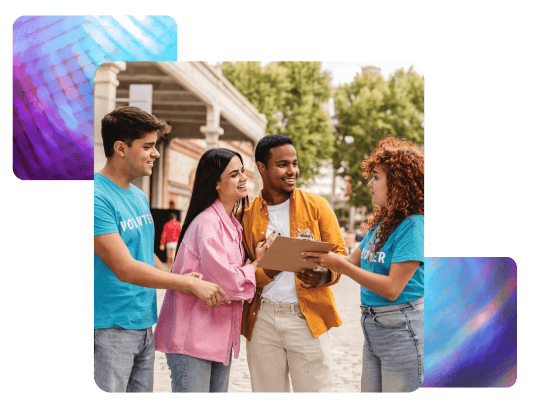 Volunteer staff speaking with prospective donors in person