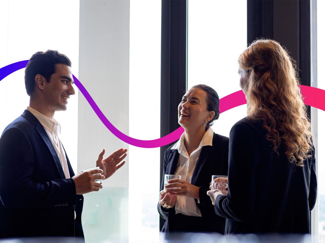 Three people having a conversation