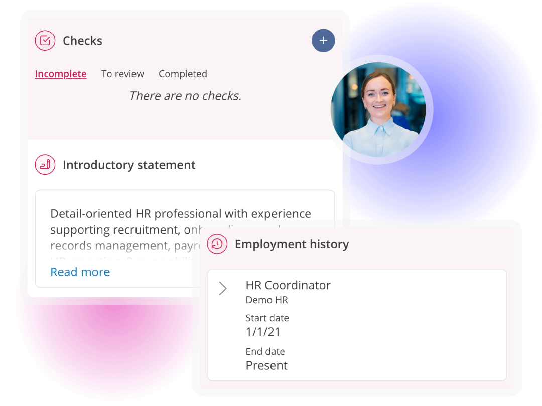 Background checks dashboard displaying candidate employment history and screening information