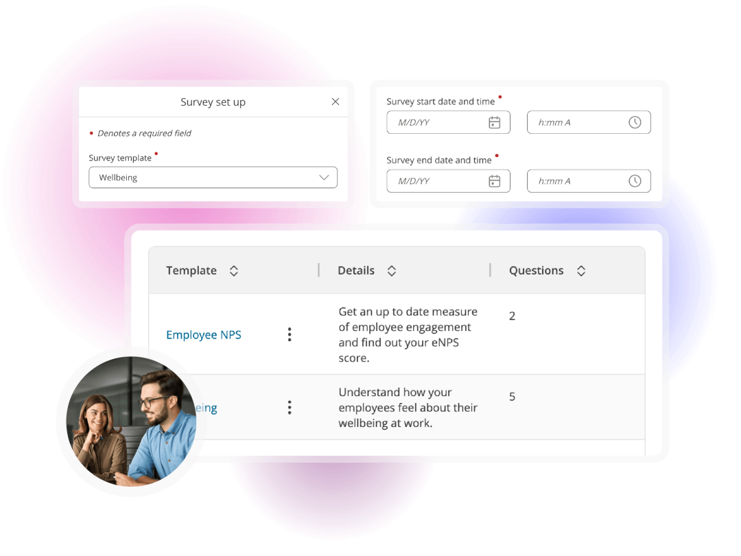 Performance management dashboard showing employee check-ins, goals, ratings and AI-generated meeting summaries