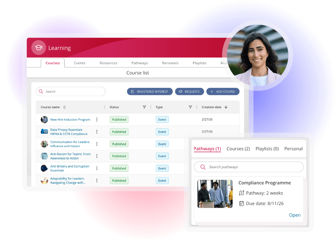 Learning management platform for managing courses, pathways, and employee development programs