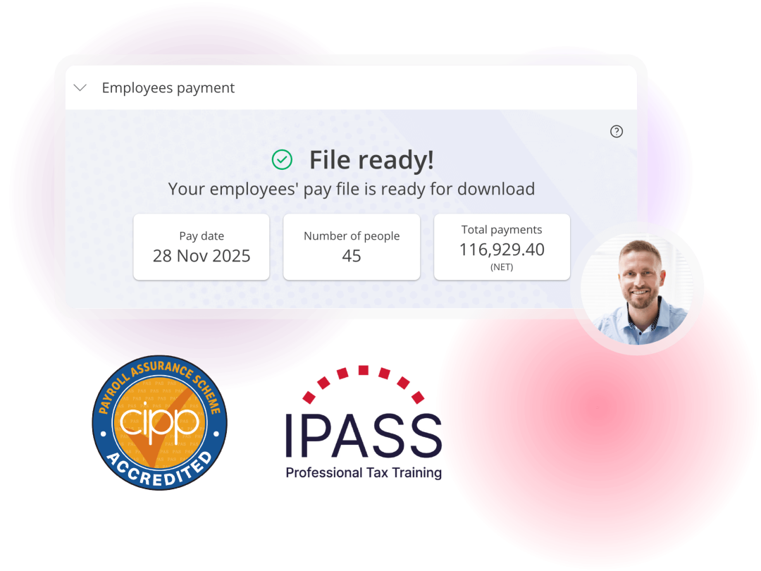 Managed payroll service with employee payment processing and compliance accreditation