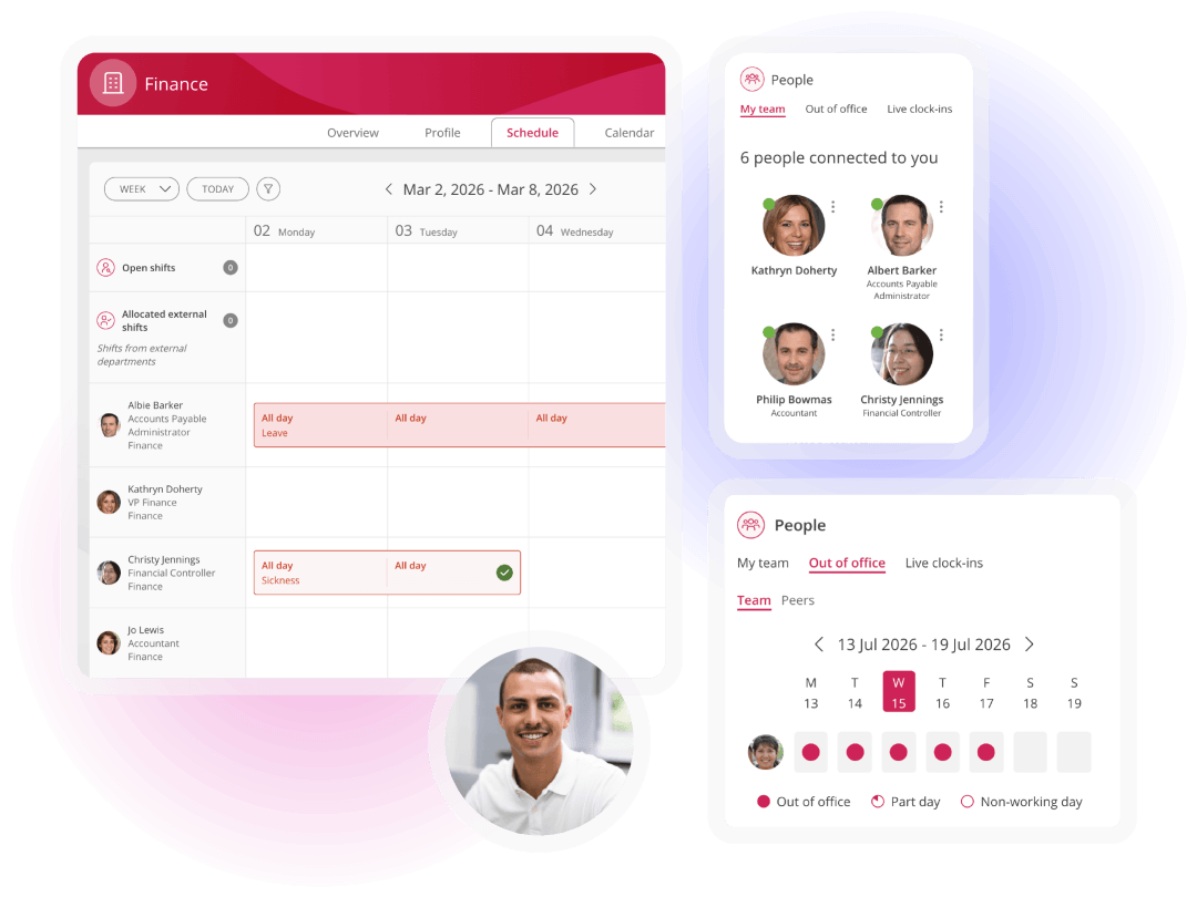 Department scheduling dashboard with team availability and leave