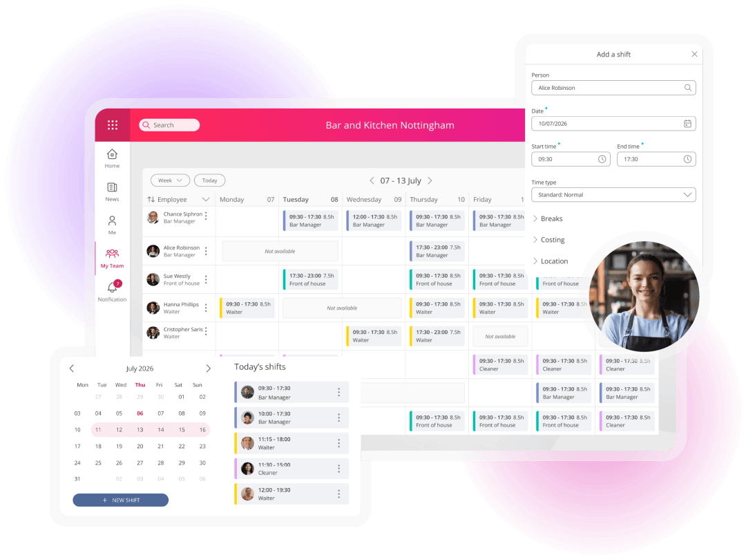 Employee rota management dashboard with weekly schedule