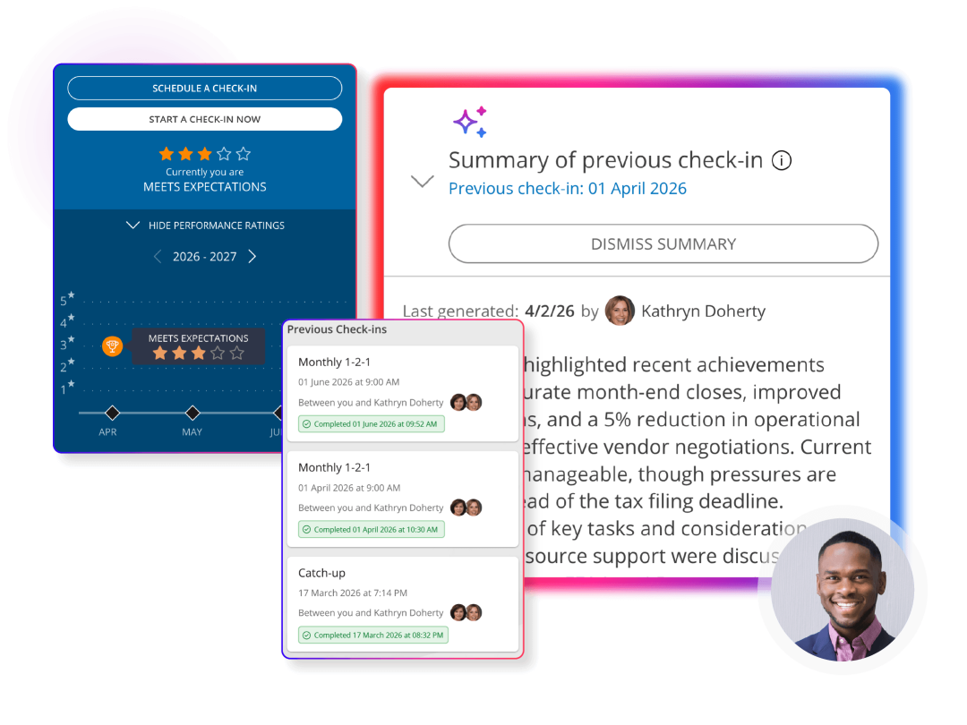 Screens demonstrating employee engagement in People First platform