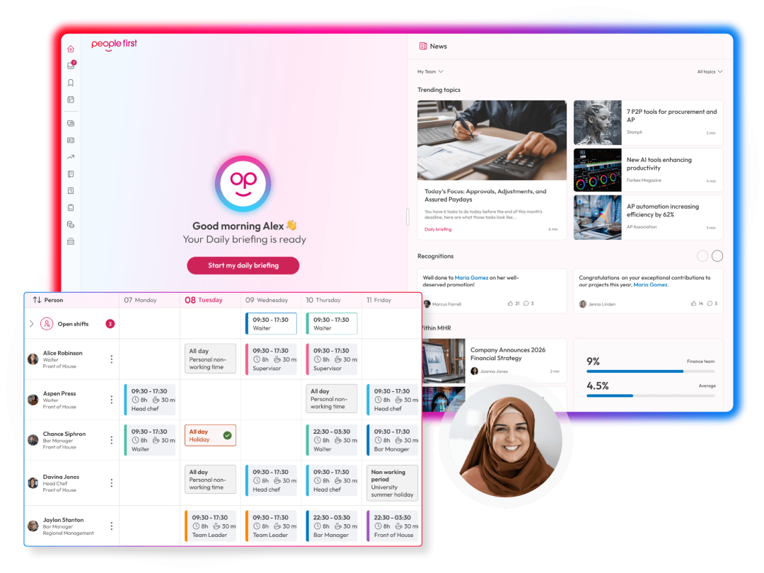 People First capabilities including an AI daily briefing, company news panel and employee scheduling tool
