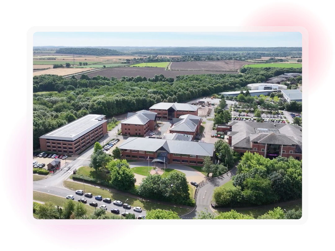 Aerial view of MHR's Ruddington campus