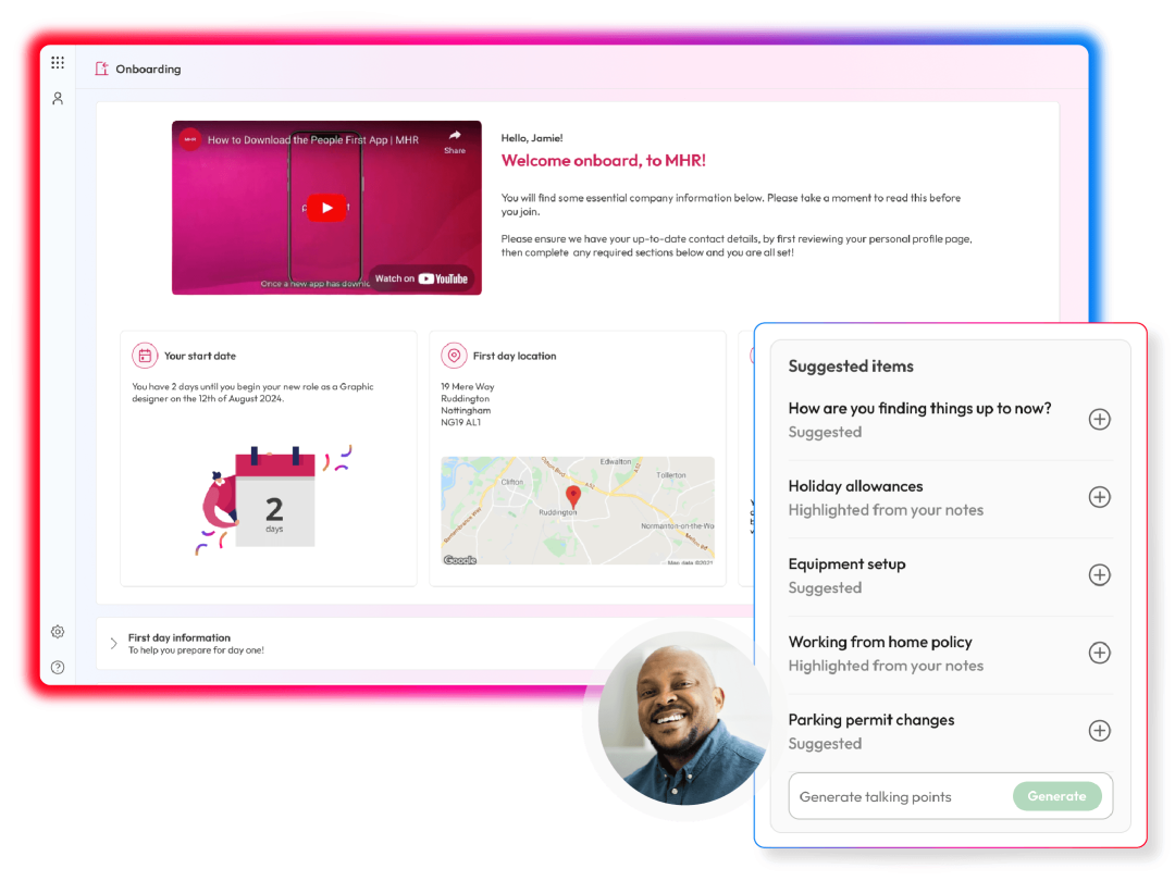 Screens to demonstrate onboarding features and functionality within People First platform
