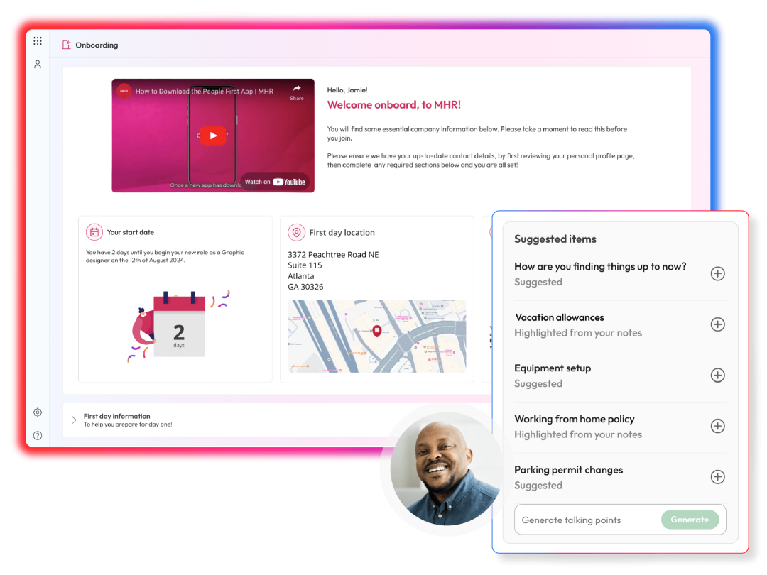 Screens to demonstrate onboarding capabilities within People First platform