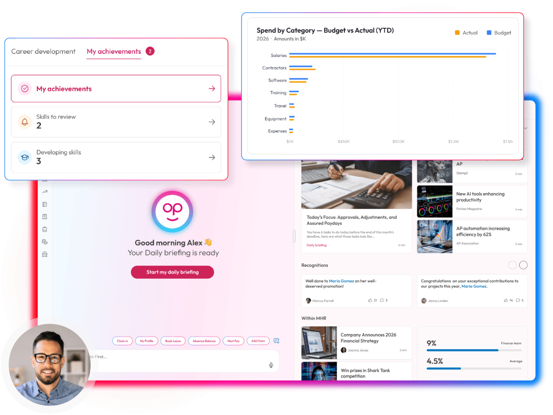Screens demonstration AI capabilities within People First platform