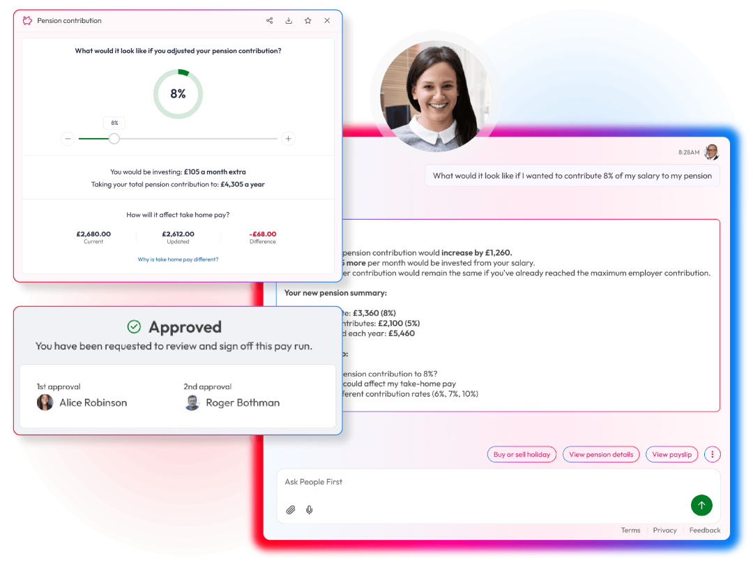 Screens to demonstrate payroll capabilities in People First