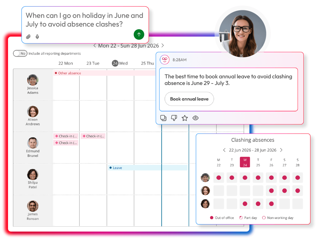 People First AI identifying available holiday dates by checking team absence calendars and recommending leave