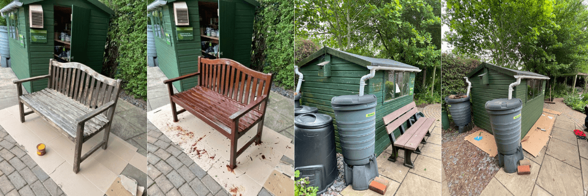 Garden bench and shed
