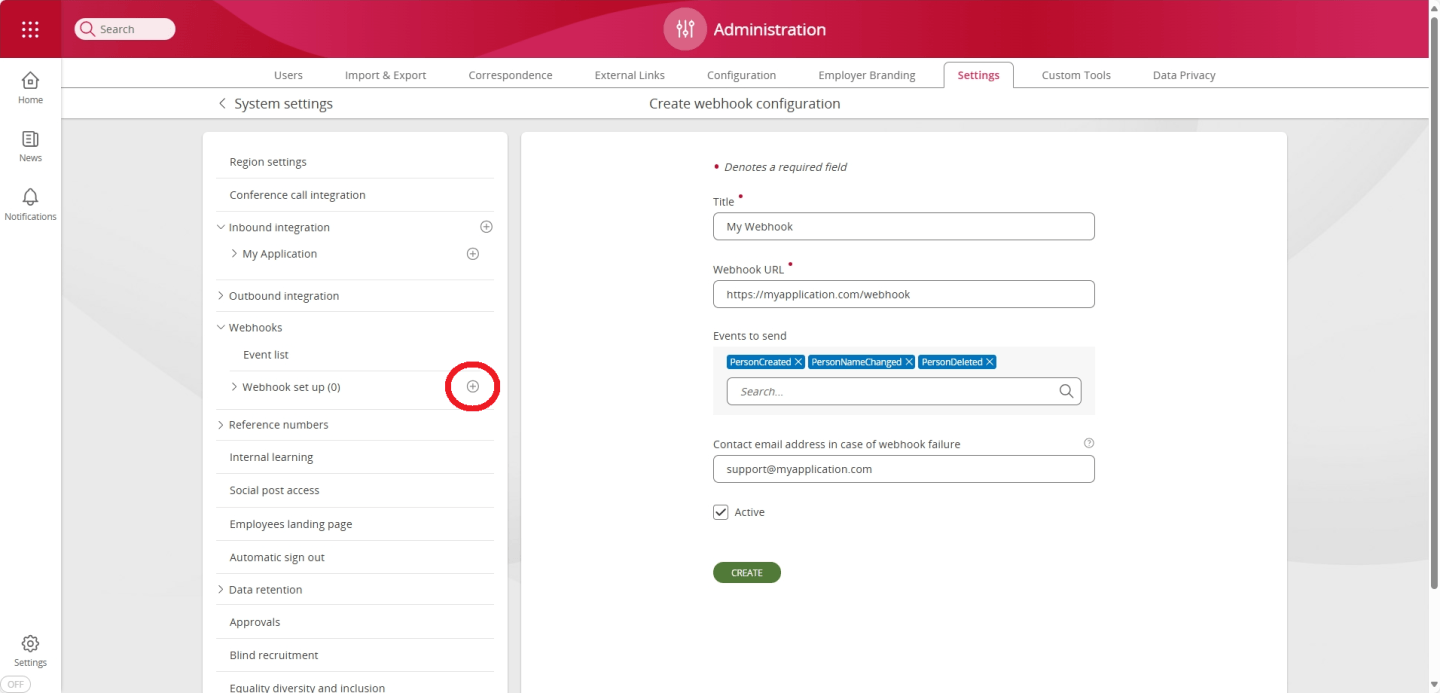 Screenshot to demonstrate how to configure a webhook