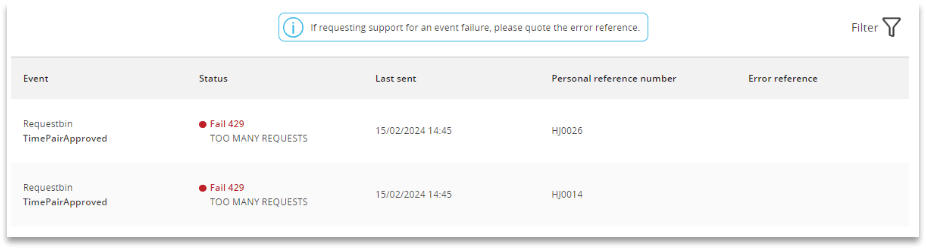 Screenshot demonstrating error reporting