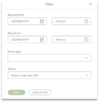 Screenshot to demosntrate the event list filter